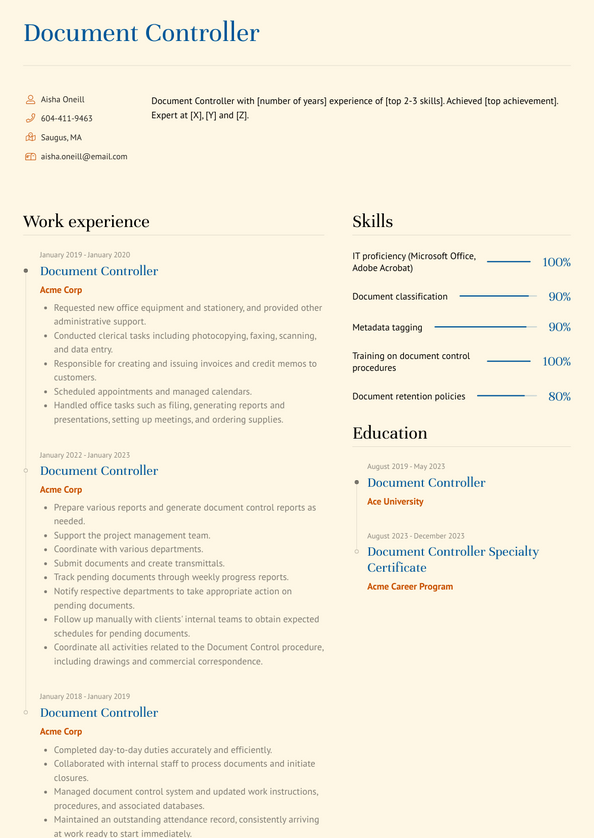 Document Controller Resume Examples and Templates