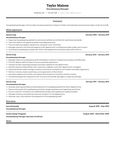 Housekeeping Manager Resume Examples and Templates