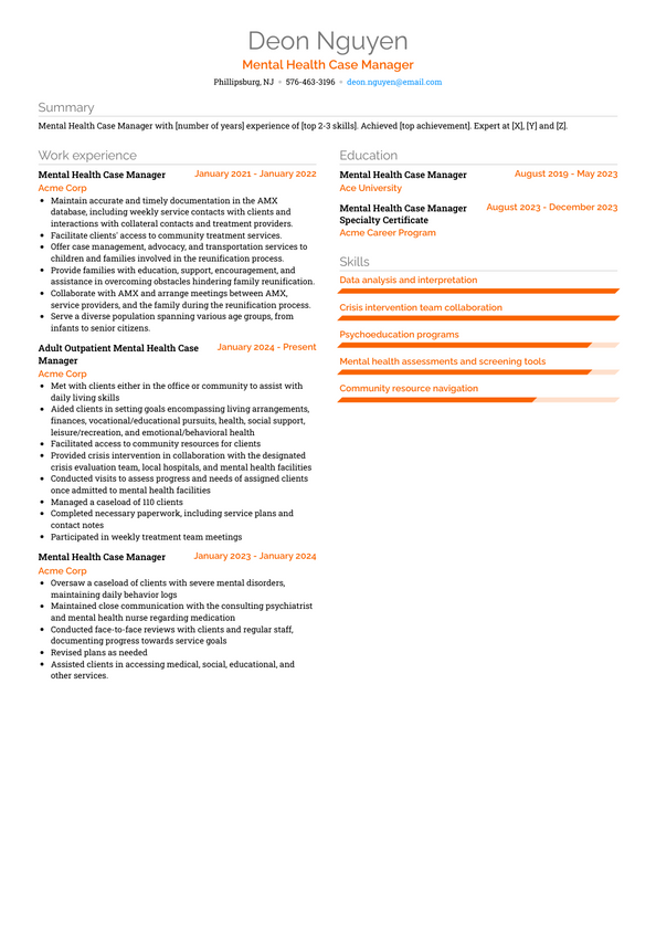 Mental Health Case Manager Resume Examples and Templates