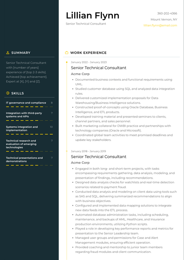 Senior Technical Consultant Resume Examples and Templates