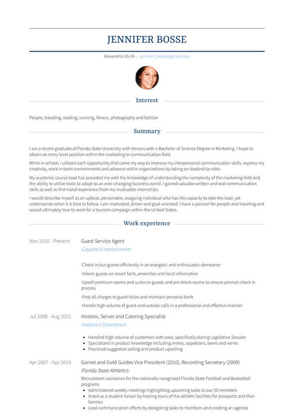 resume guest service agent