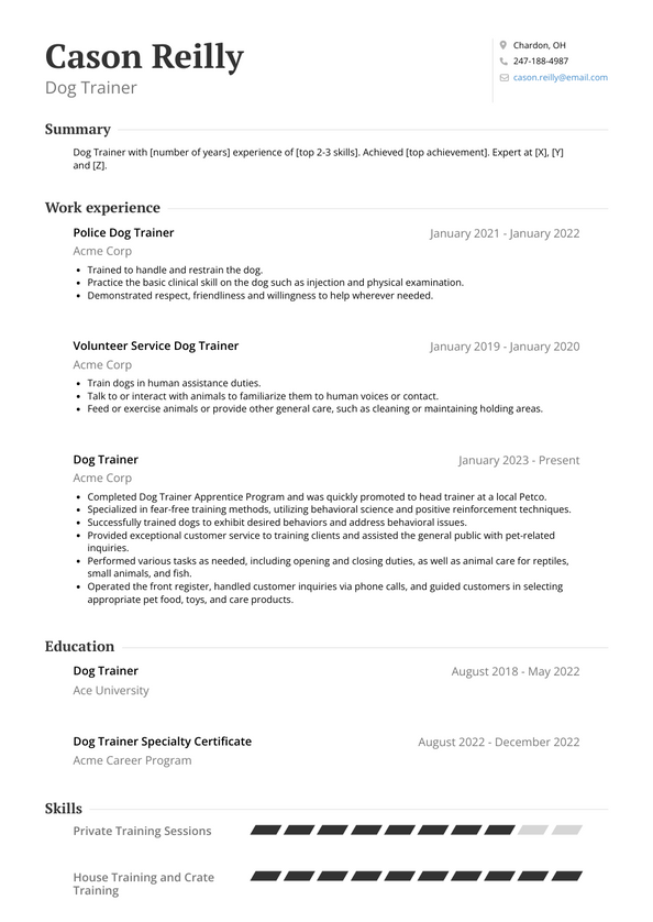 Dog Trainer Resume Examples and Templates