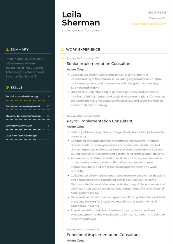 Implementation Consultant Resume Examples and Templates