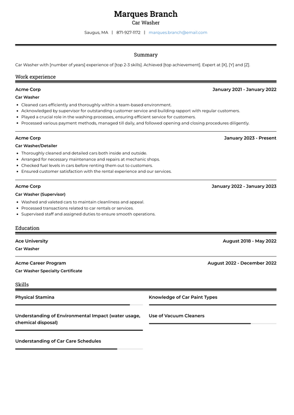 Car Washer Resume Examples and Templates