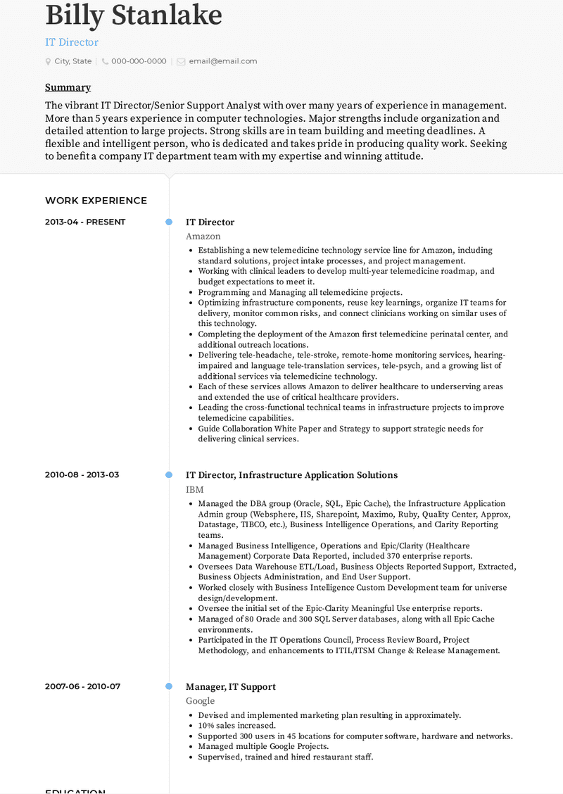 IT director Resume Samples and Templates | VisualCV