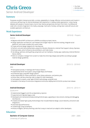 Android Developer CV Example and Template