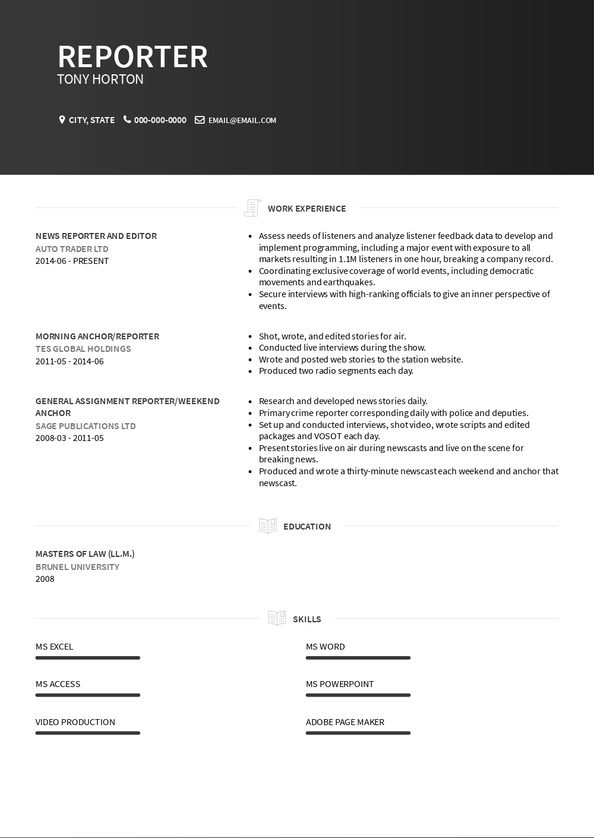 Journalism Resume Samples and Templates | VisualCV