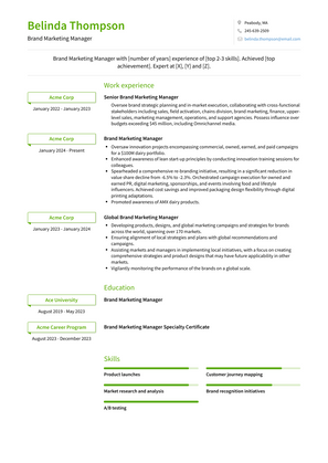 Brand Marketing Manager Resume Sample and Template