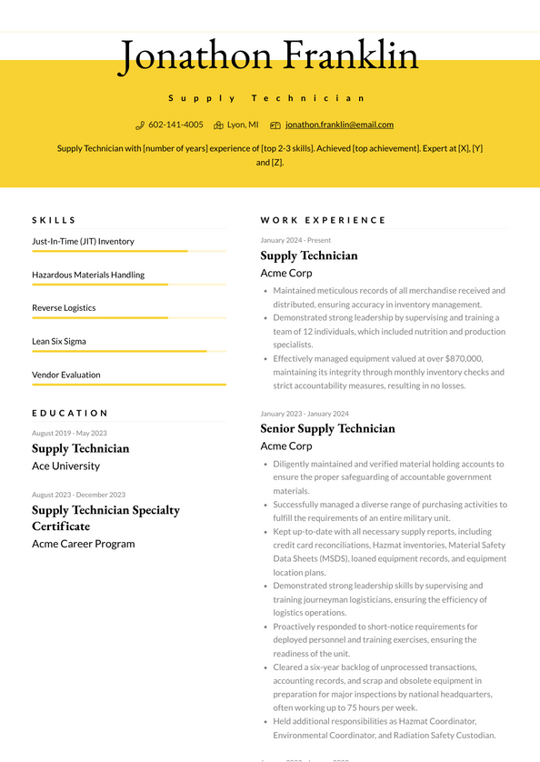 3+ Supply Technician Resume Examples and Templates