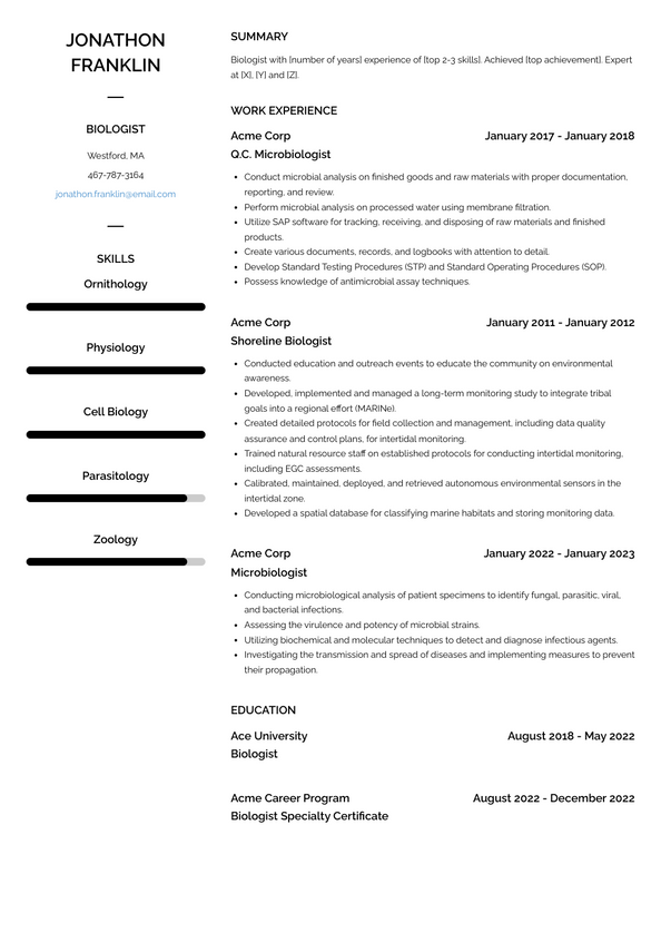 Biologist Resume Examples And Templates 