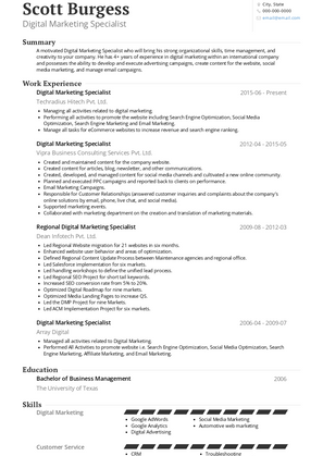 Digital Marketing Resume Samples and Templates | VisualCV