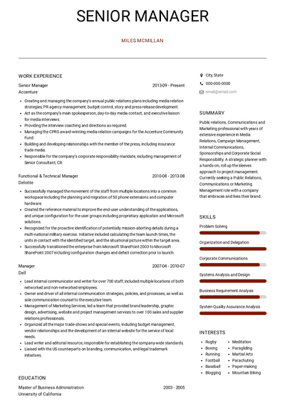 best resume format for senior management position