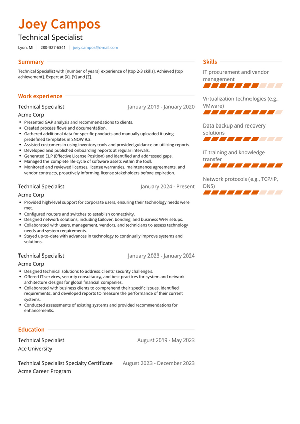 Technical Specialist Resume Examples and Templates