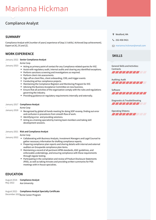 Compliance Analyst Resume Examples and Templates