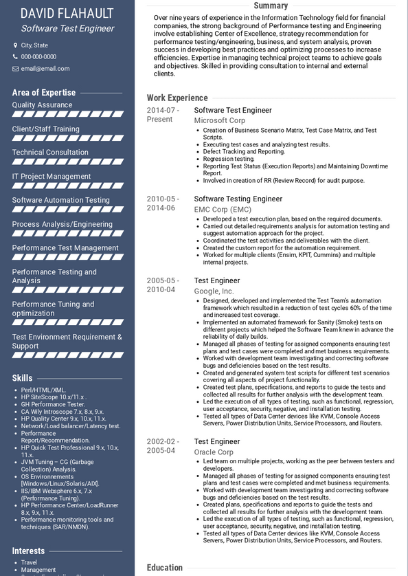 resume headline examples for test engineer