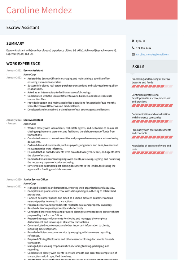 Escrow Assistant Resume Examples And Templates 5881