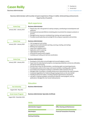 Business Administrator Resume Sample and Template