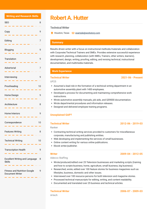 orange color resume template maple