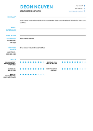 Group Exercise Instructor Resume Sample and Template