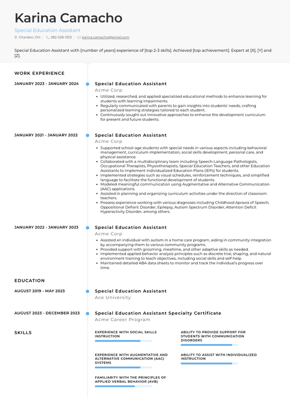 Special Education Assistant Resume Examples and Templates