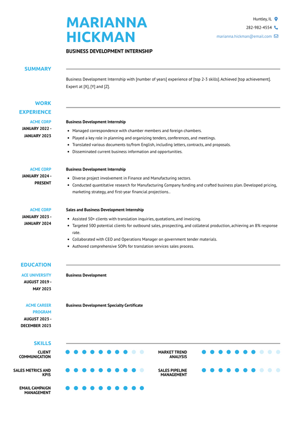 Business Development Internship Resume Examples and Templates