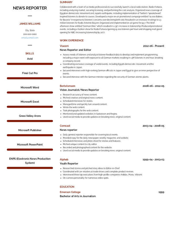 News Reporter Resume Samples And Templates Visualcv 