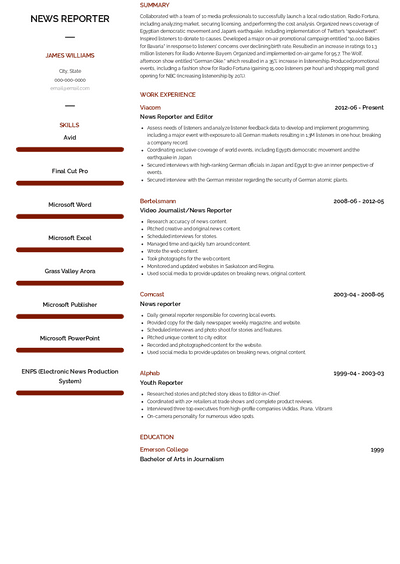 News Reporter Resume Samples and Templates | VisualCV