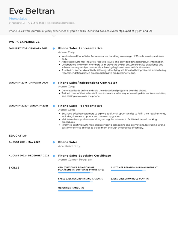 Phone Sales Resume Examples and Templates