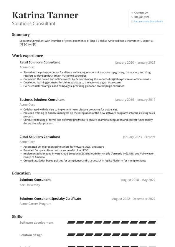 Solutions Consultant Resume Examples and Templates