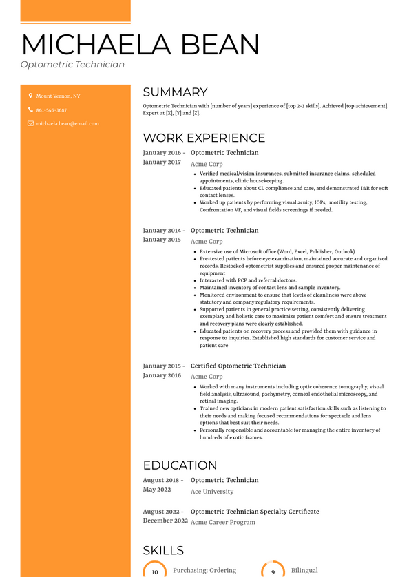 Optometric Technician Resume Examples and Templates