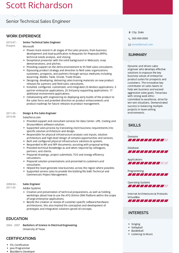 Sales Engineer Resume Samples and Templates | VisualCV