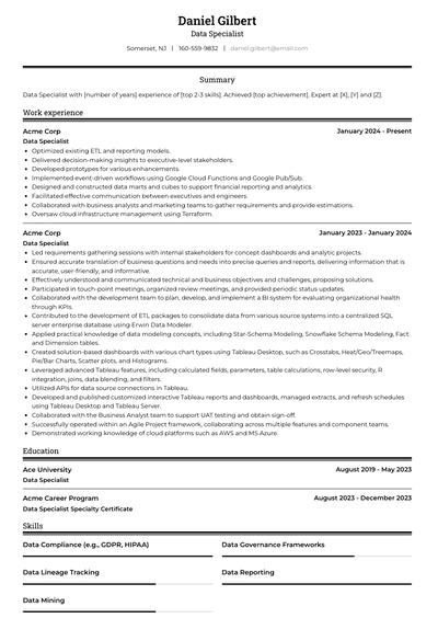 Data Specialist Resume Examples and Templates