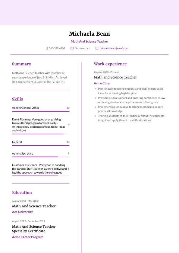 3+ Math And Science Teacher Resume Examples and Templates