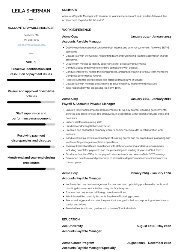 3+ Accounts Payable Manager Resume Examples and Templates