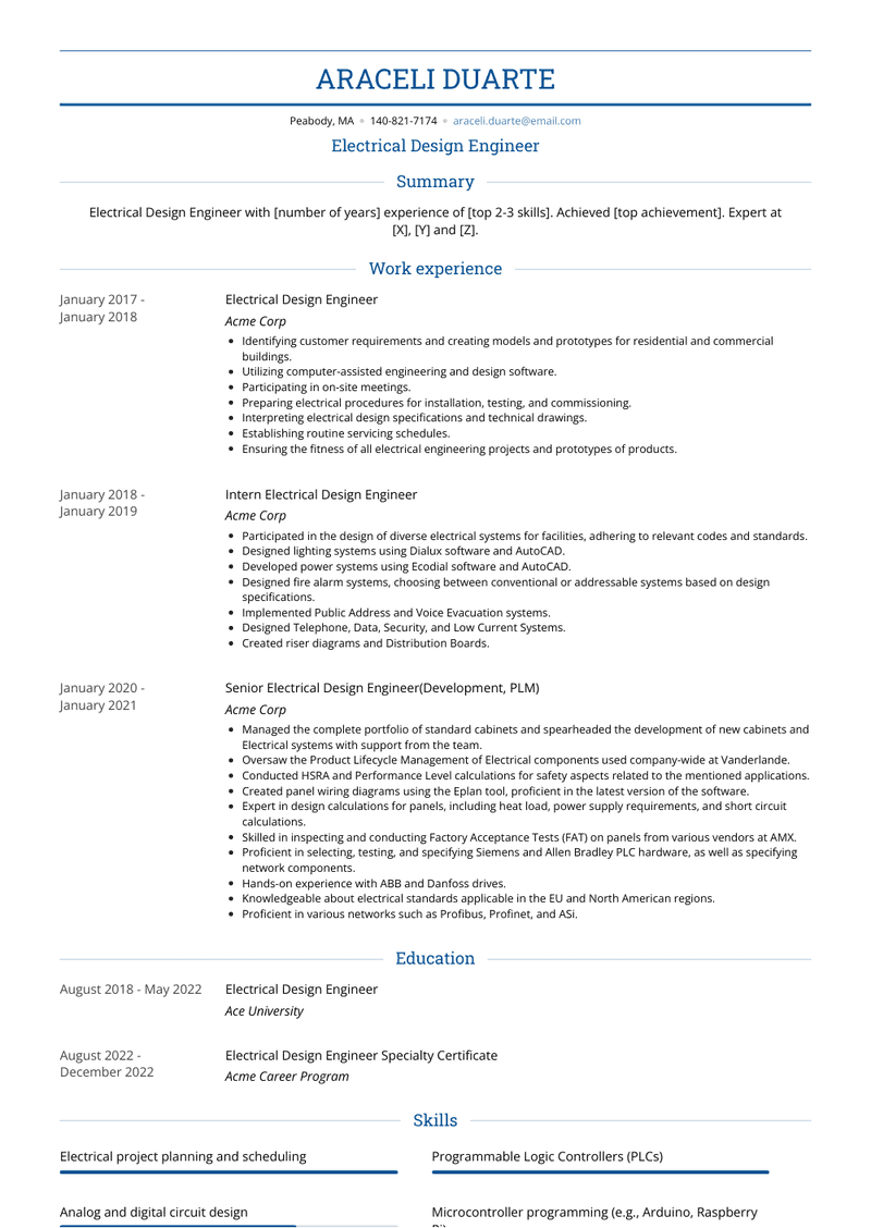 Electrical Design Engineer Resume Sample and Template
