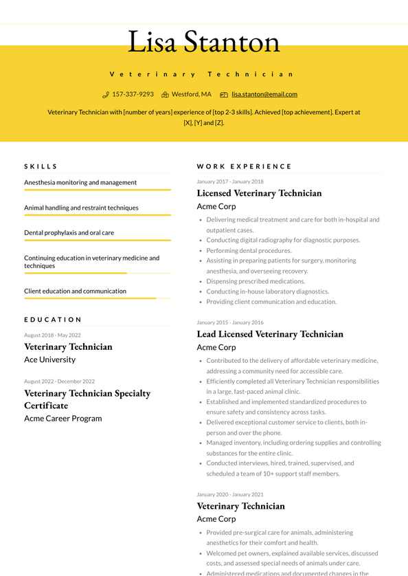 Veterinary Technician Resume Examples And Templates   Veterinary Technician Resume Example Elegant 