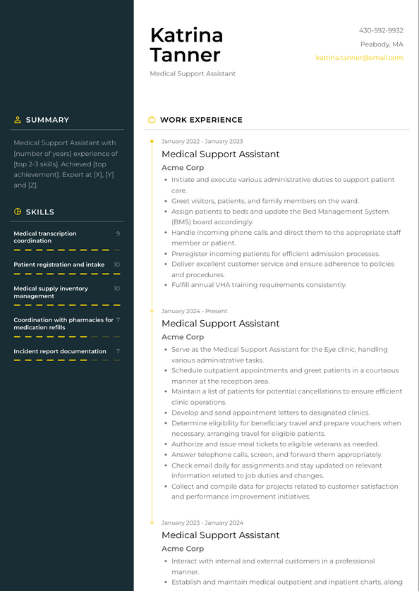 Medical Support Assistant Resume Examples and Templates