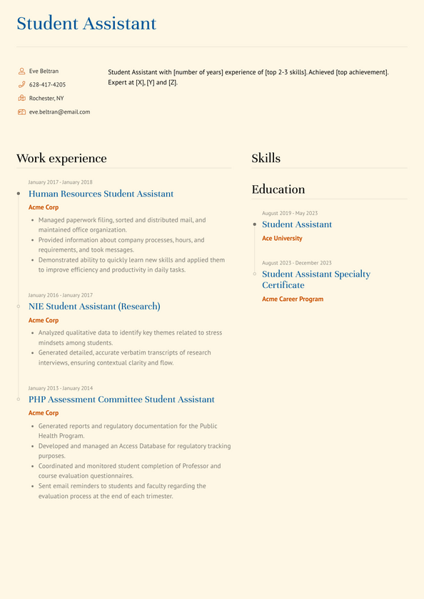 Student Assistant Resume Examples and Templates