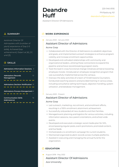 Assistant Director Of Admissions Resume Examples and Templates