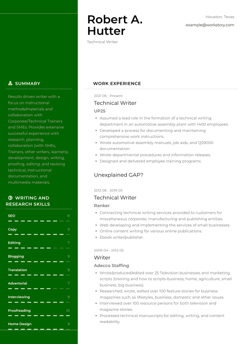 green color resume template denali