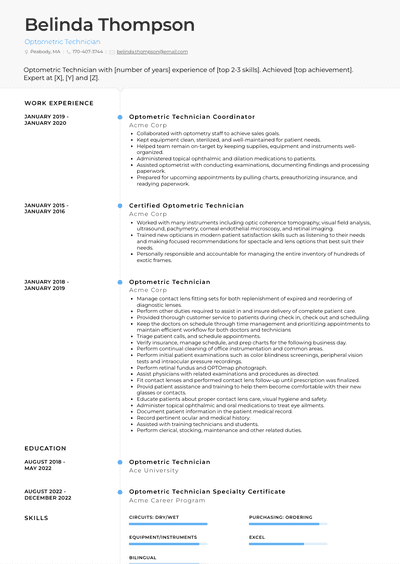 Optometric Technician Resume Examples and Templates