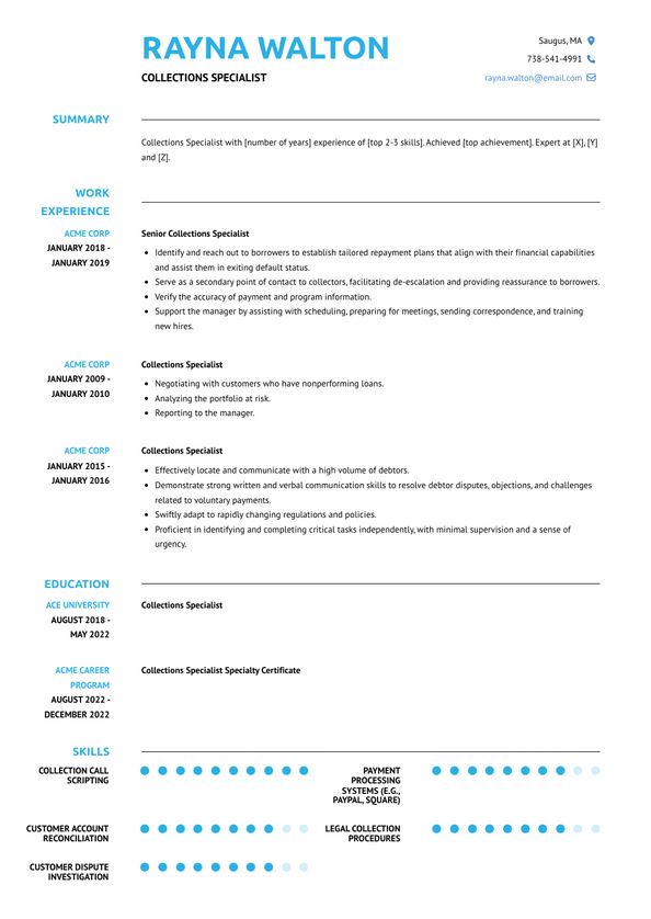 Collections Specialist Resume Examples and Templates