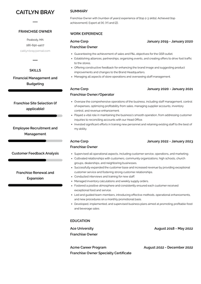 Franchise Owner Resume Examples and Templates