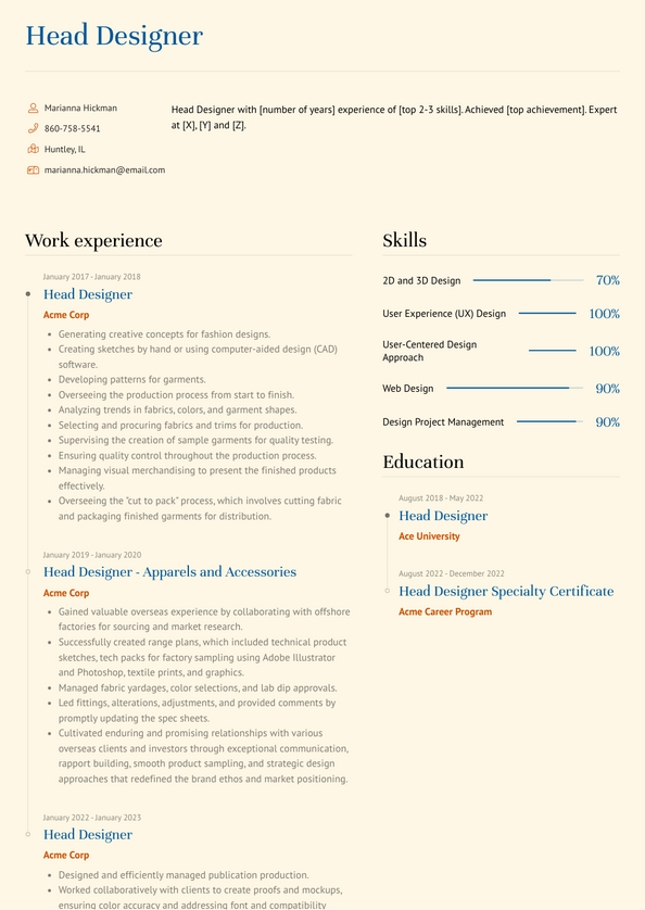 Head Designer Resume Examples and Templates