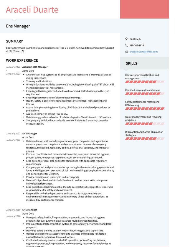 Ehs Manager Resume Examples And Templates