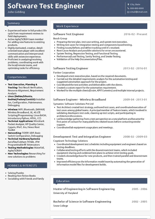resume template for experienced software developer free download