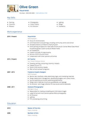 Artist CV Example and Template