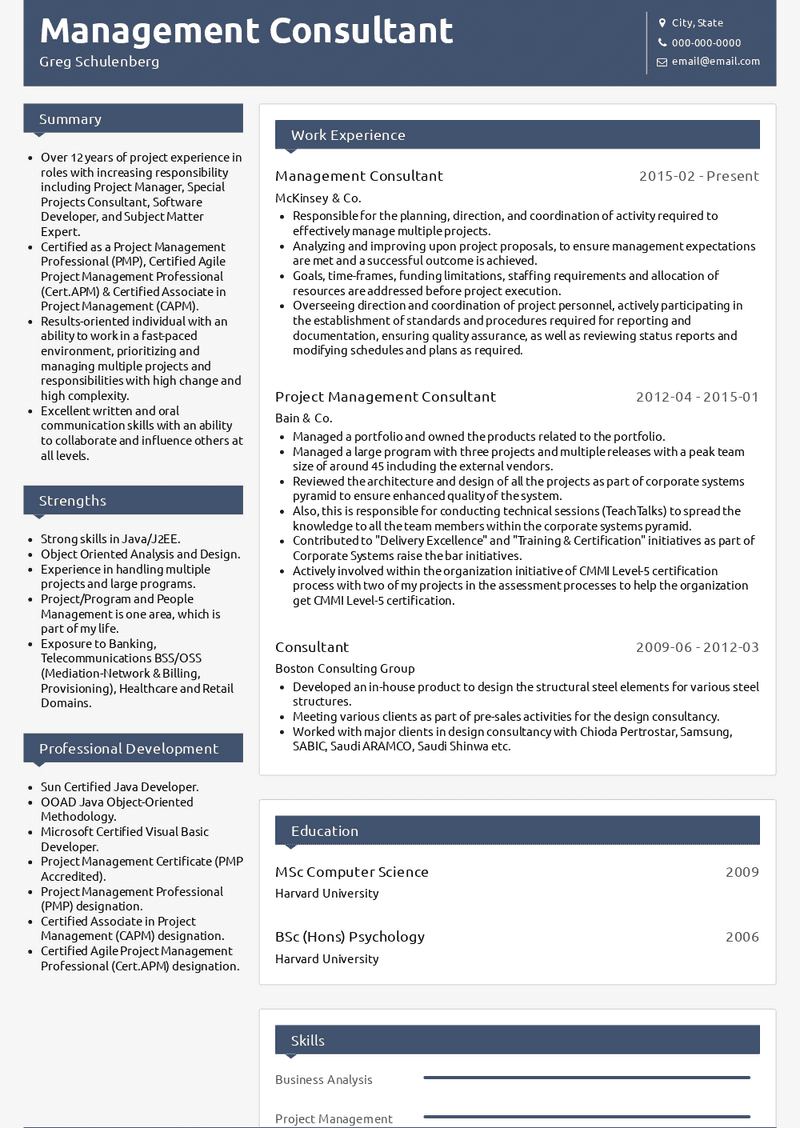 Management Consultant Resume Samples and Templates VisualCV
