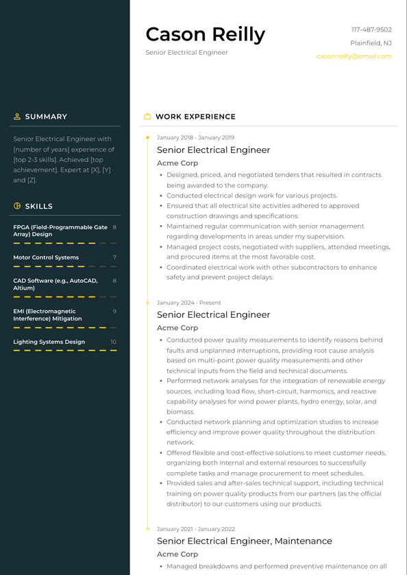 Senior Electrical Engineer Resume Examples and Templates