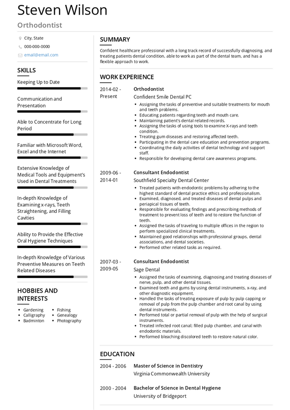 Orthodontist Resume Samples and Templates | VisualCV